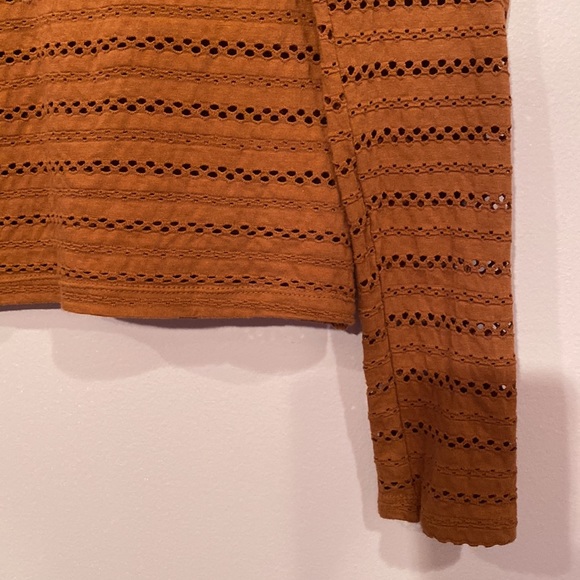 Free People Copper Burnt Orange V-neck Stretchy Long Sleeves Printed Design Top - Picture 7 of 10